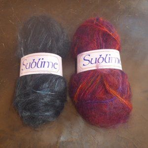 2 Skeins Sublime Mohair & Wool Blend Yarn Colors 4009 (Black) & 4006 (Red) Rare!